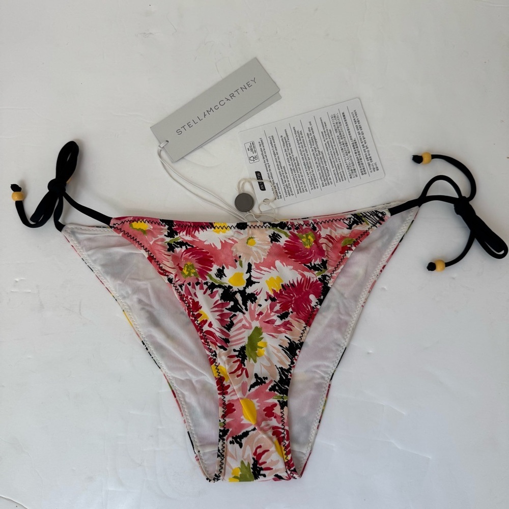 NWT STELLA MCCARTNEY Watercolor Pink Floral Bikini Bottom With Side Ties XS - Picture 9 of 16